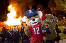 Wilbur and Wilma Wildcat and Homecoming bonfire