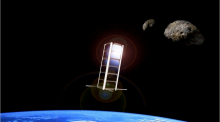 Illustration of a CubeSat in space