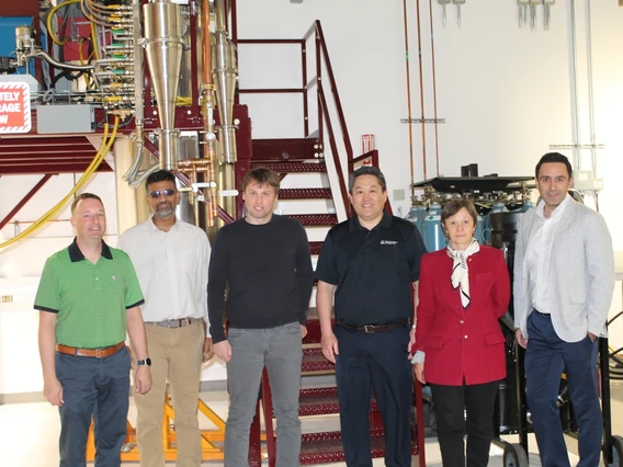 The Mach-X research team (from left, Andrew Wessman, Krishna Muralidharan, Benoit Revil-Baudard, Sammy Tin, Oana Cazacu and Kavan Hazeli) is working for the first time in the university’s Applied Research Building.