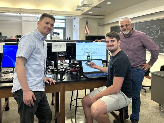 (From left) STUBA professor Martin Gulan, master's student Michal Paučo and AME professor Eniko Enikov demonstrate BicopShield..