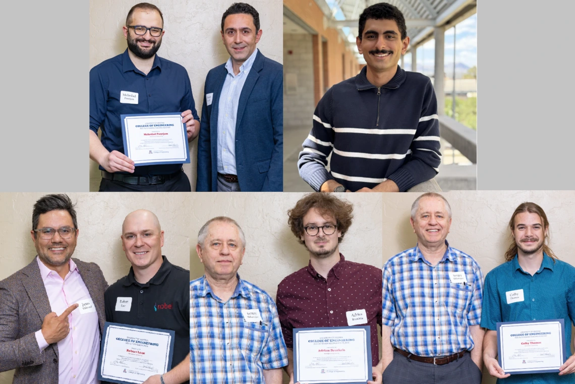 Aerospace and mechanical engineering awardees pose for a photo with their nominating faculty members.