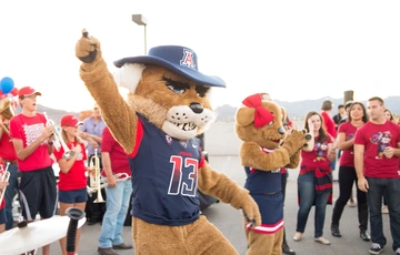 UAZ mascots, Wilbur and Wilma and marching band