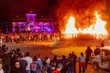 Homecoming bonfire rally in front of Old Main